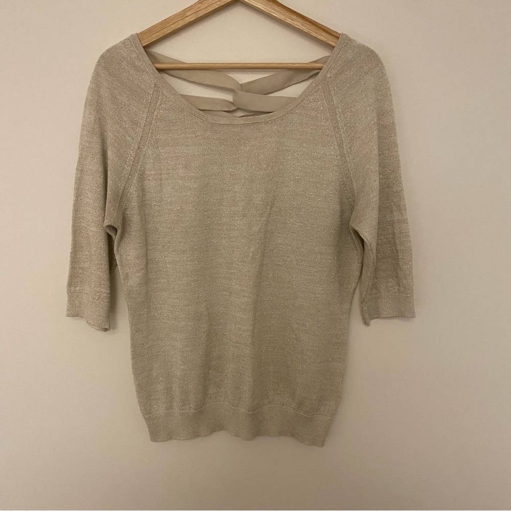 Reitmans Women’s Lightweight Cream & Gold 3/4 Sleeve Sweater, Size Large - Picture 1 of 6